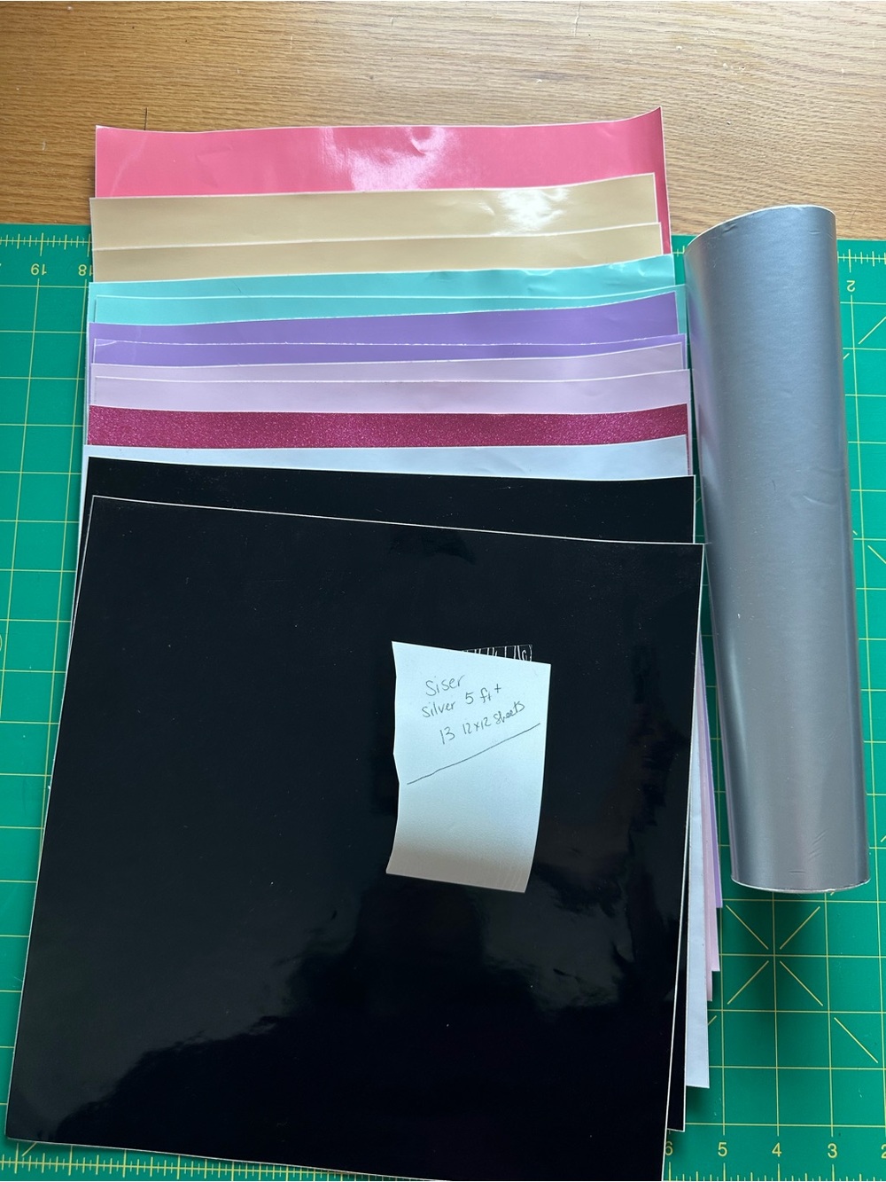 Siser EasyPSV Adhesive Vinyl Bundle – 13 Sheets + 5+ Ft Silver Roll